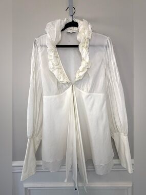 Anne Fontaine Paris White Ruffle Blouse Sheer Long Sleeve EU 40